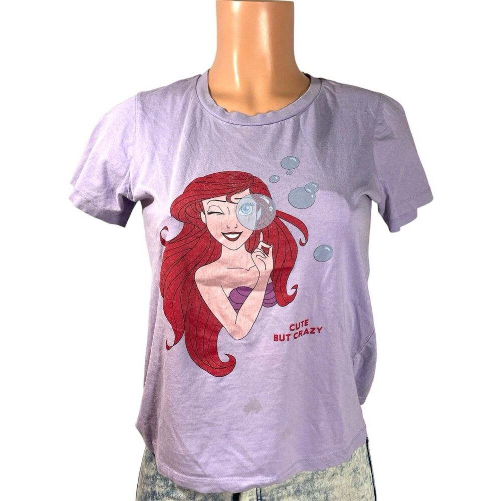 Disney Mermaid Cute But Crazy Shirt Womens S Purple Graphic Tee Flawed